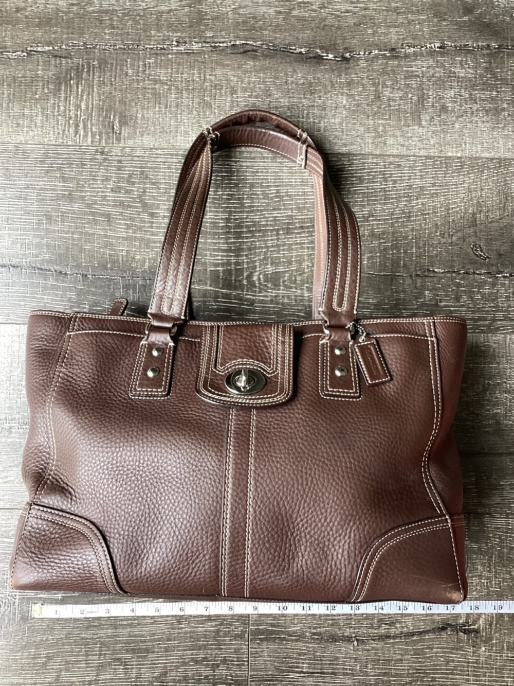 COACH Brown Pebbled Leather Ergo Pleated Tote Bag - Style F13960 - Picture 8 of 9